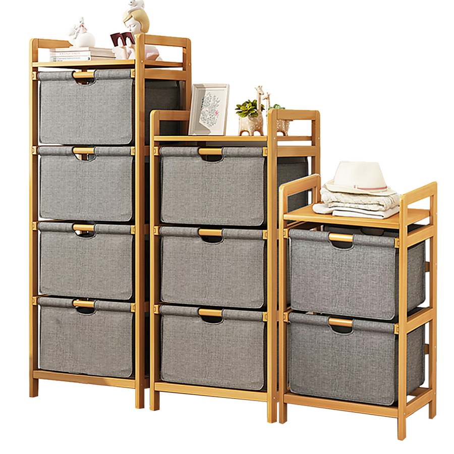Bamboo Shelf with Storage Hamper - Wooden Bamboo