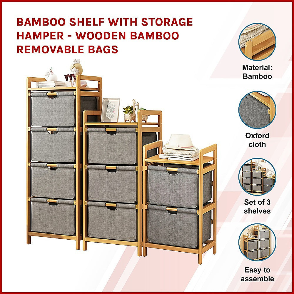Bamboo Shelf with Storage Hamper - Wooden Bamboo