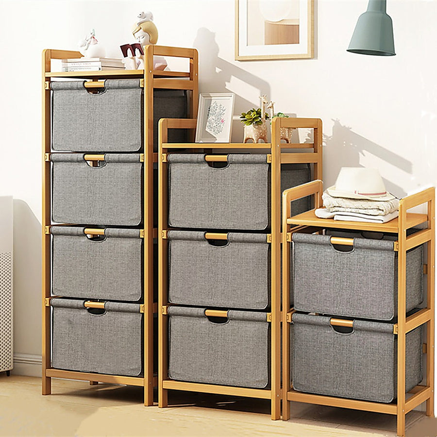 Bamboo Shelf with Storage Hamper - Wooden Bamboo