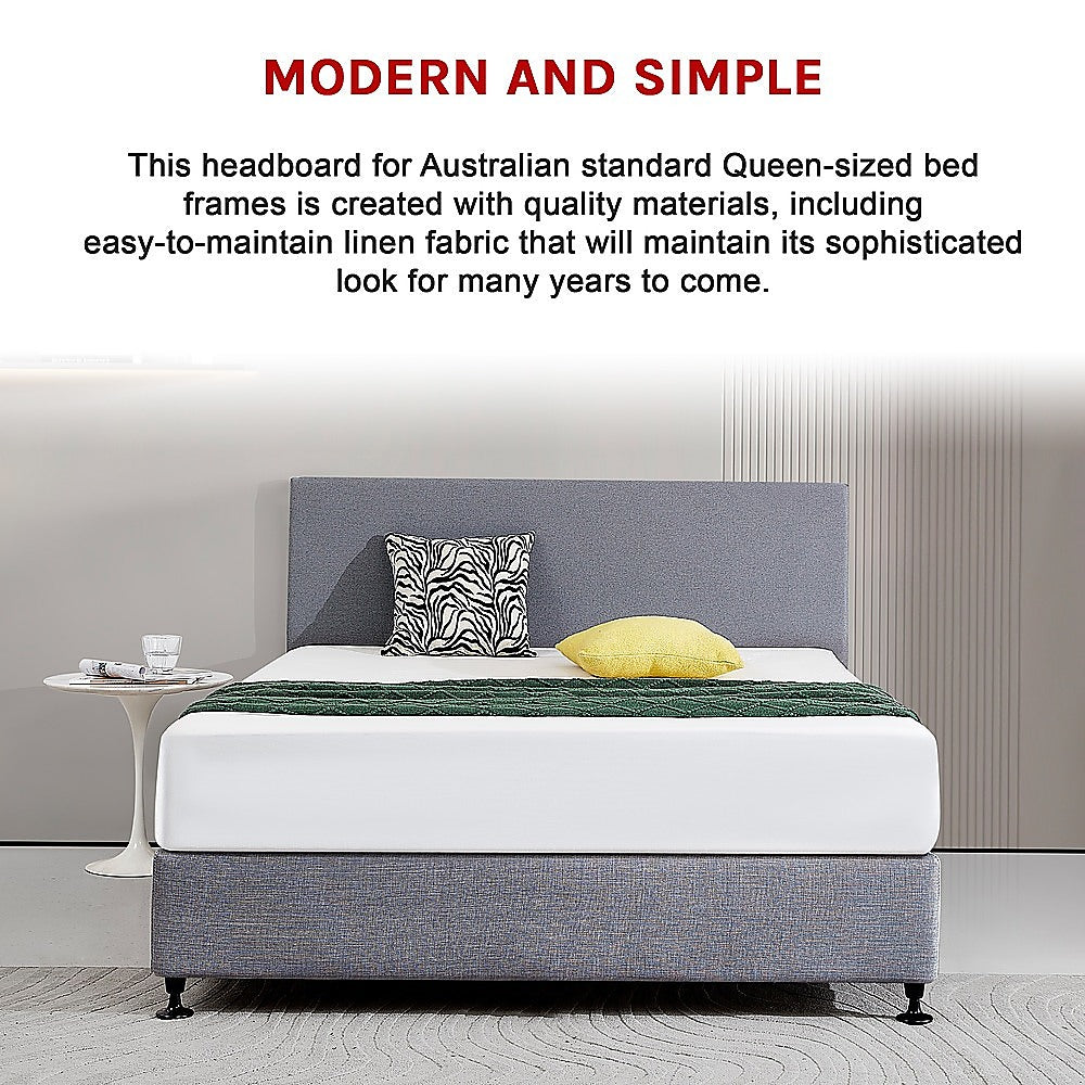 Fabric Queen Bed Deluxe Headboard Bedhead - Slate Ash