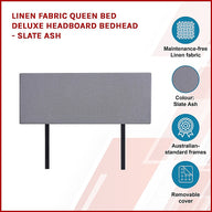 Fabric Queen Bed Deluxe Headboard Bedhead - Slate Ash