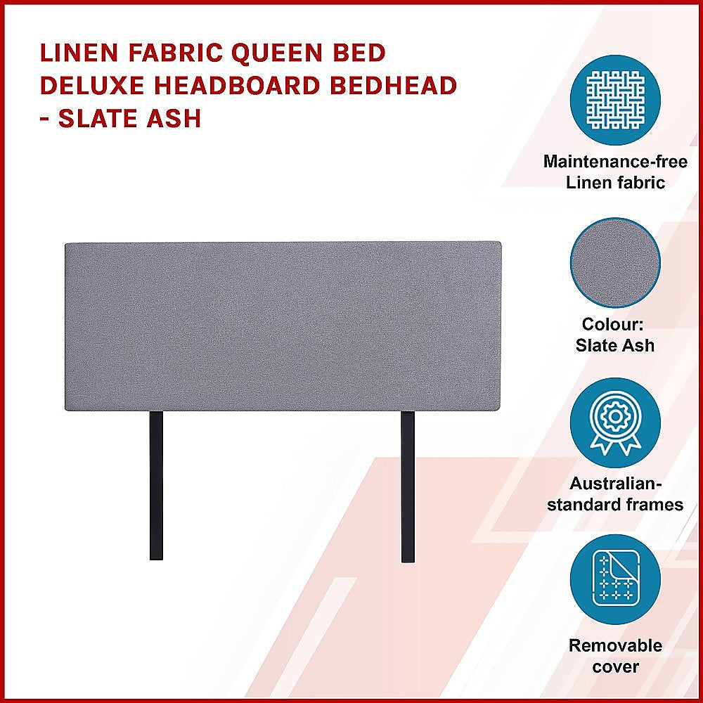 Fabric Queen Bed Deluxe Headboard Bedhead - Slate Ash