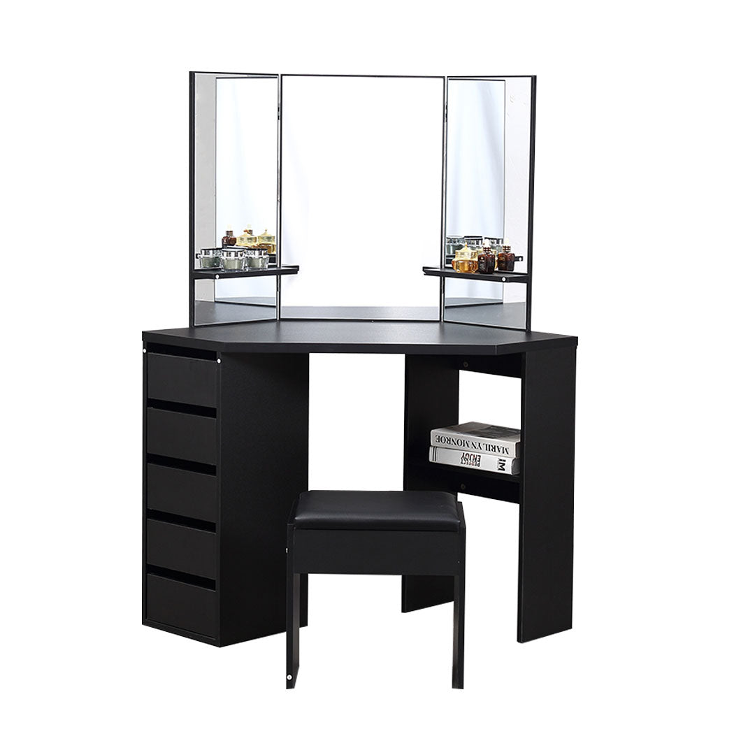 Dressing Table Stool Mirror Jewellery Organiser Makeup Cabinet 5 Drawers