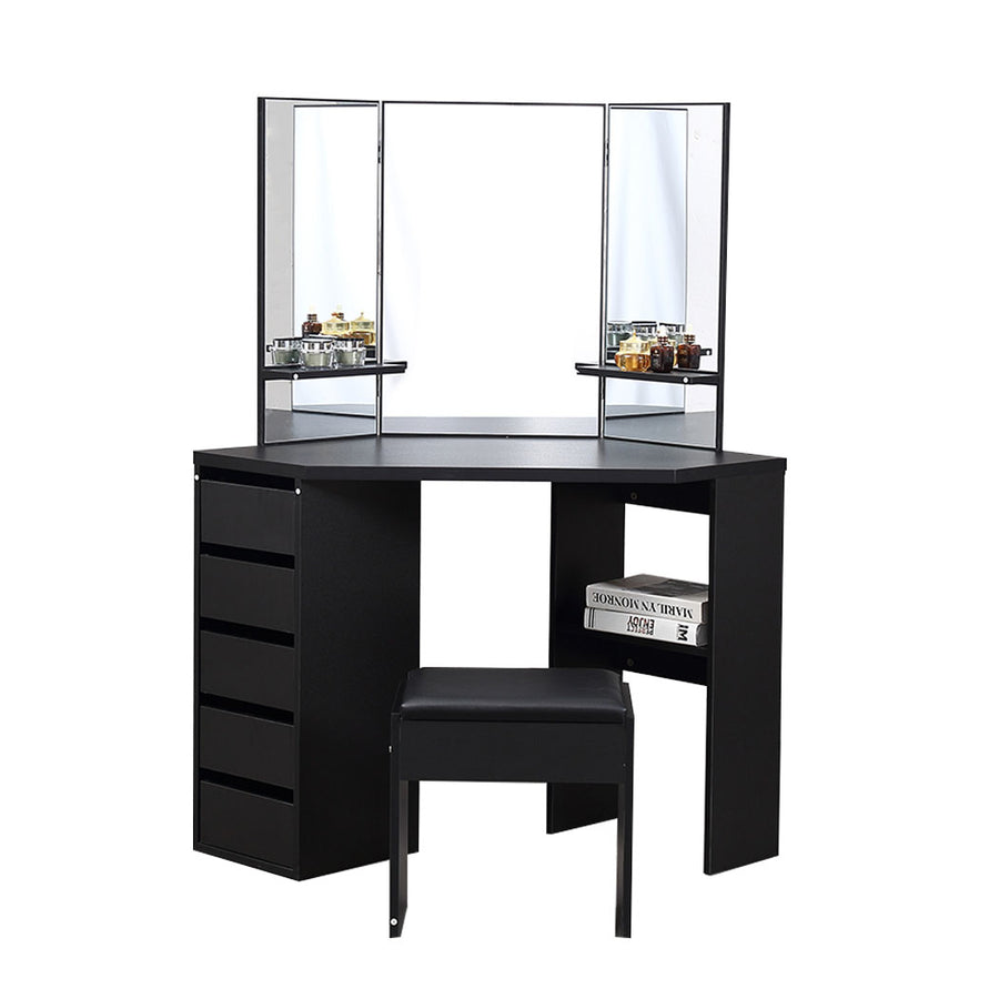 Dressing Table Stool Mirror Jewellery Organiser Makeup Cabinet 5 Drawers