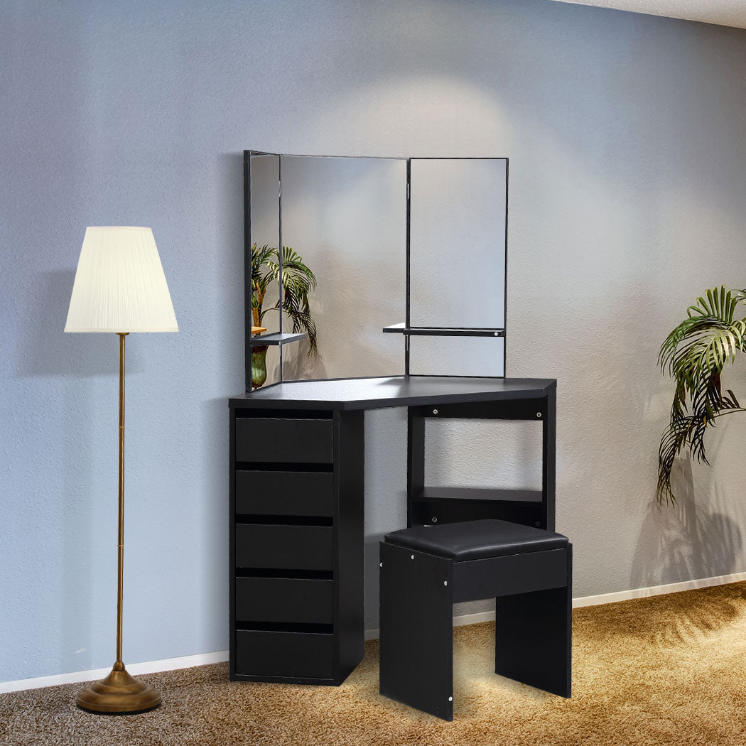 Dressing Table Stool Mirror Jewellery Organiser Makeup Cabinet 5 Drawers