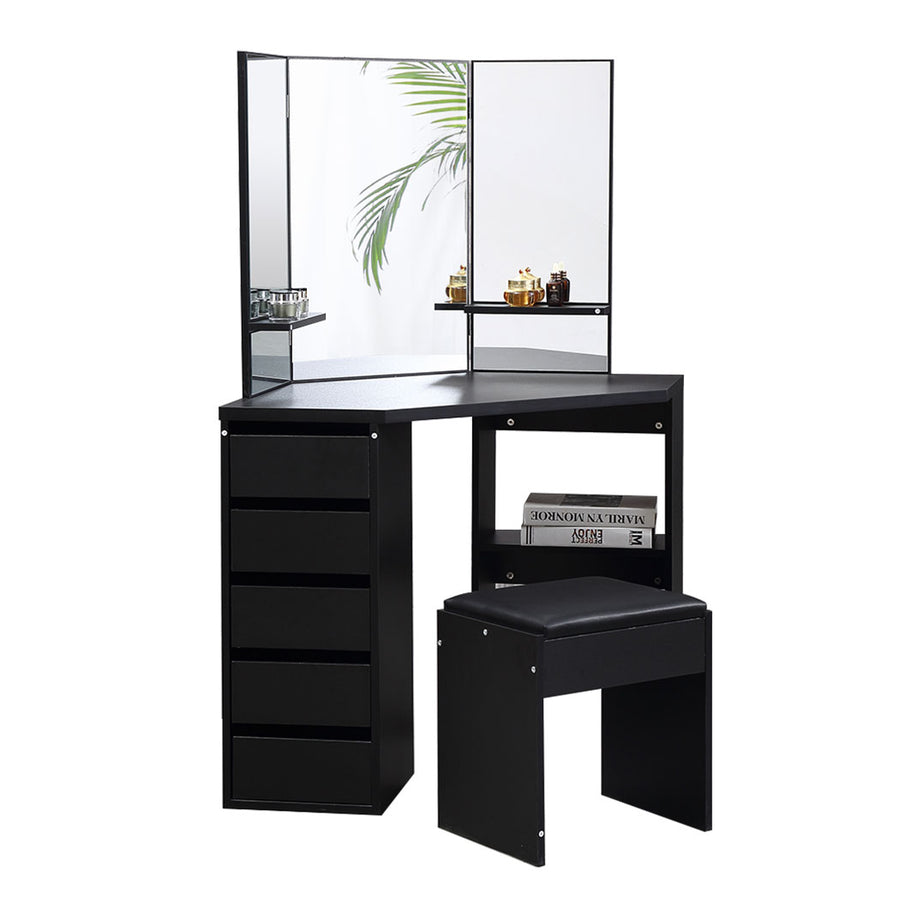 Dressing Table Stool Mirror Jewellery Organiser Makeup Cabinet 5 Drawers