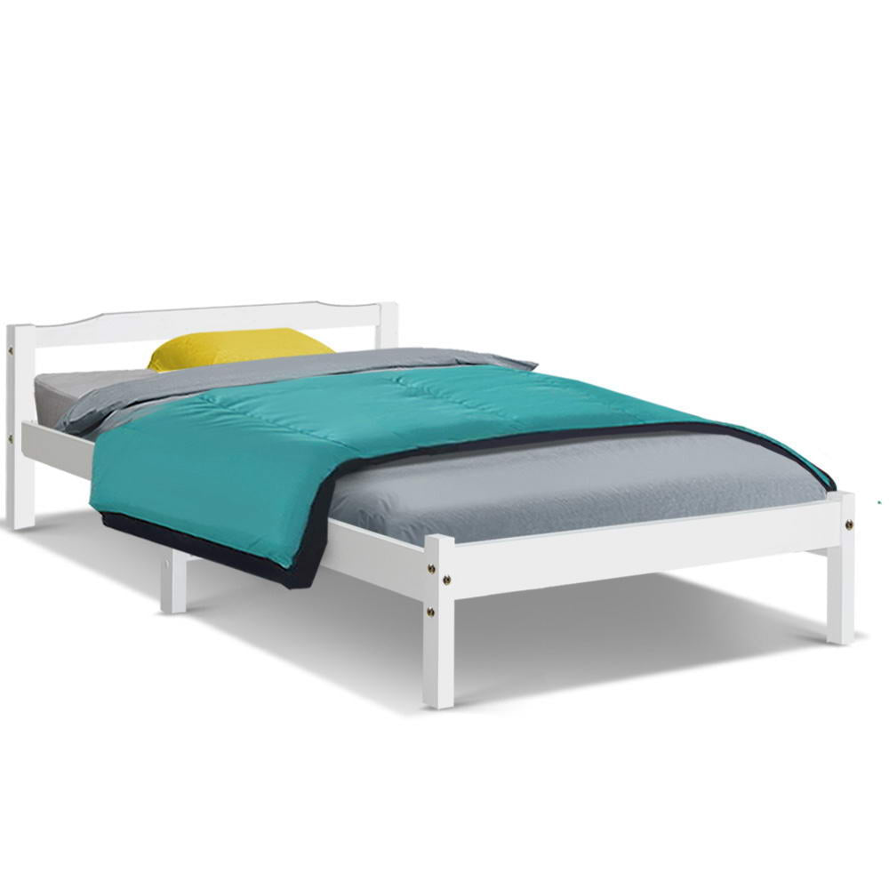 Bed Frame Single Size Wooden White