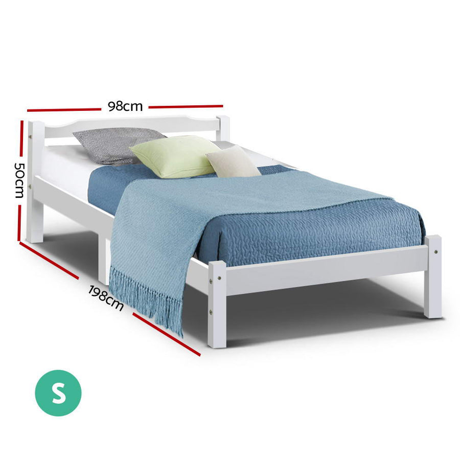 Bed Frame Single Size Wooden White