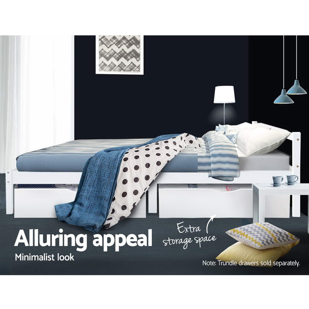Bed Frame Single Size Wooden White
