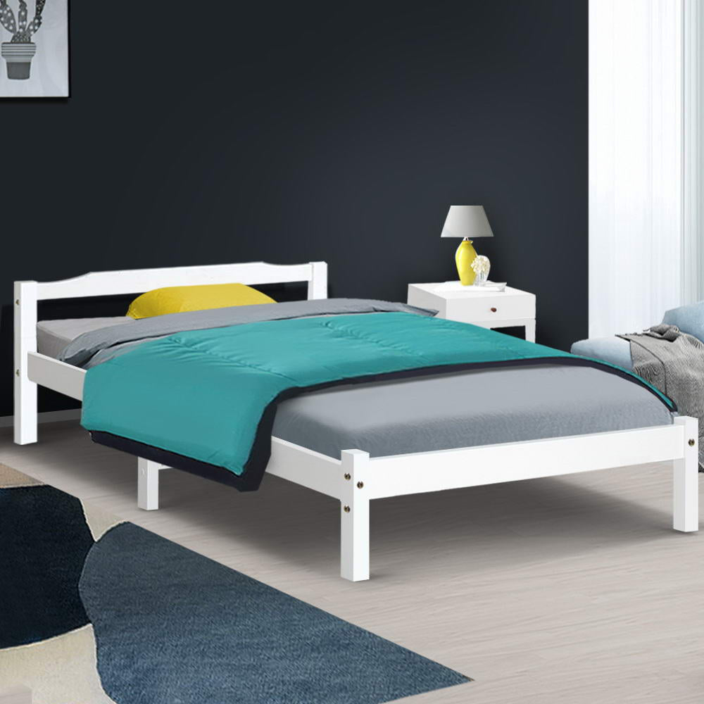 Bed Frame Single Size Wooden White